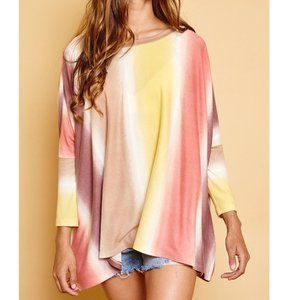 Tie Dye Dolman Sleeve Yellow & Mauve Top
